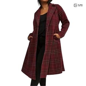 Torrid Melton Plaid Tie Front Coat